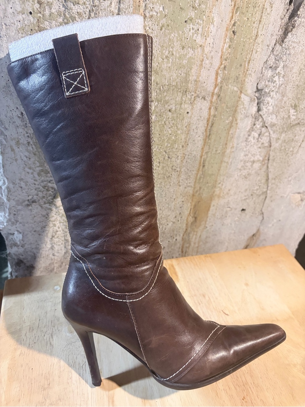 Aldo Dark Brown Pointed-Toe Knee Boot with Stiletto Heel